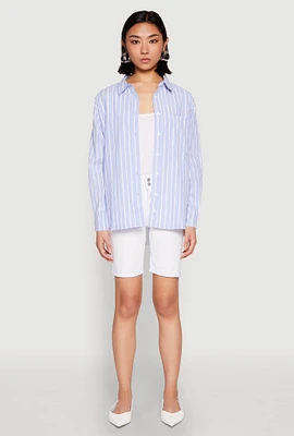 Womens Iris Striped Linen Button Front Shirt, Blue, Size M