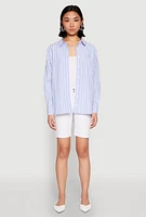 Womens Iris Striped Linen Button Front Shirt, Blue, Size M