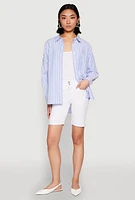 Womens Iris Striped Linen Button Front Shirt, Blue, Size M
