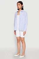 Womens Iris Striped Linen Button Front Shirt, Blue,