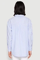 Womens Iris Striped Linen Button Front Shirt, Blue, Size M