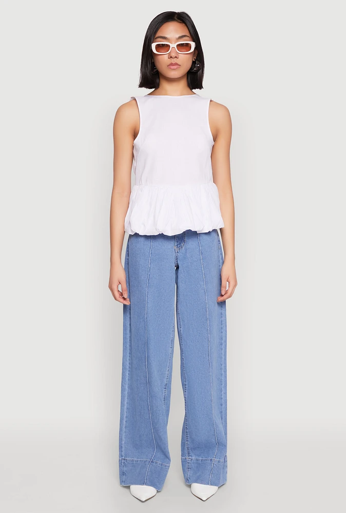 Womens Tie Back Bubble Hem Blouse, White, Size S