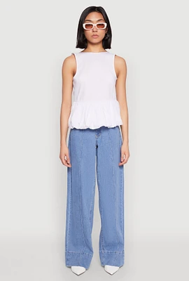 Womens Tie Back Bubble Hem Blouse, White, Size S
