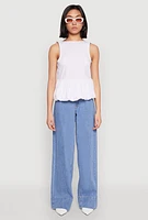 Womens Tie Back Bubble Hem Blouse, White, Size S