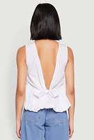 Womens Tie Back Bubble Hem Blouse, White, Size L