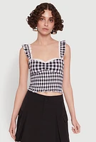 Womens Chic Lace Trim Gingham Smocked Blouse, Multi, Size XL