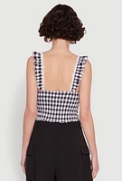 Womens Chic Lace Trim Gingham Smocked Blouse, Multi, Size XL