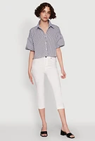 Womens Chic Bubble Sleeve Button Front Cropped Shirt, Multi, Size L