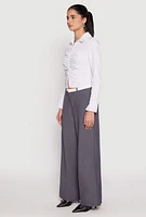 Womens Ruched Double Zip Front Shirt, White, Size M