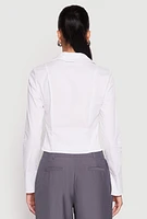 Womens Ruched Double Zip Front Shirt, White, Size M