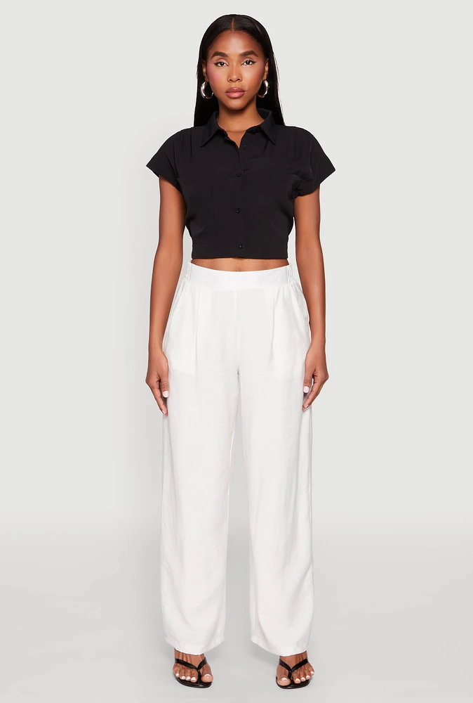 Womens Cap Sleeve Cropped Shirt, XL