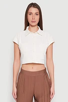 Womens Cap Sleeve Cropped Shirt, White, Size XL