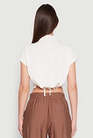 Womens Cap Sleeve Cropped Shirt, White, Size XL