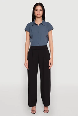 Womens Cap Sleeve Cropped Shirt, Blue, Size M