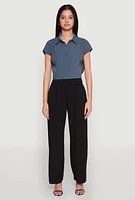 Womens Cap Sleeve Cropped Shirt, Blue, Size M