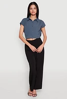 Womens Cap Sleeve Cropped Shirt, Blue, Size M