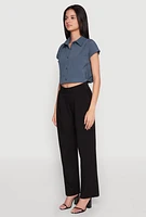 Womens Cap Sleeve Cropped Shirt, Blue, Size M