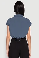 Womens Cap Sleeve Cropped Shirt, Blue, Size M