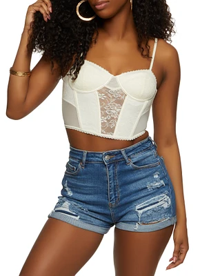 Womens Floral Lace Corset Bustier Top, White, Size L