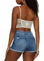Womens Floral Lace Corset Bustier Top, White,