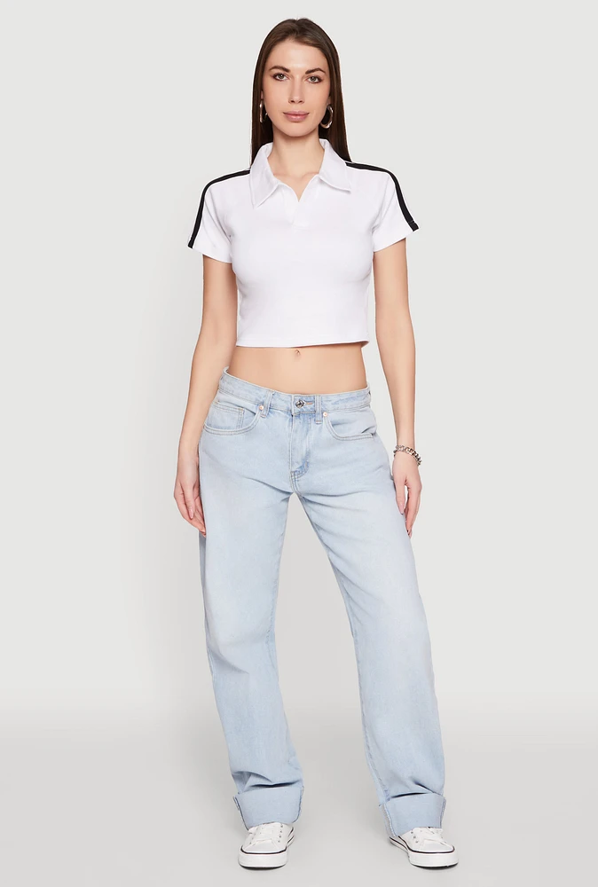 Womens Since 1984 Graphic Cropped Polo Shirt, White, Size S