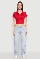 Womens Since 1984 Graphic Cropped Polo Shirt, Red, Size M