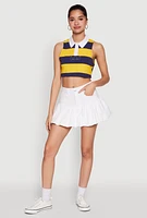 Womens Striped Sleeveless Cropped Polo, Multi, Size L