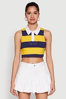 Womens Striped Sleeveless Cropped Polo, Multi, Size L