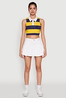 Womens Striped Sleeveless Cropped Polo, Multi, Size L