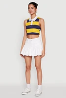 Womens Striped Sleeveless Cropped Polo, Multi, Size L