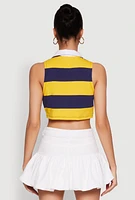 Womens Striped Sleeveless Cropped Polo, Multi, Size L