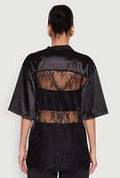 Womens Satin Detail California Graphic Top, Black, Size M