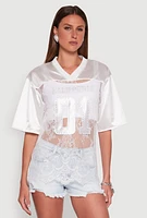 Womens Satin Detail California Graphic Top, White,