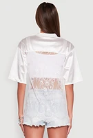 Womens Satin Detail California Graphic Top, White,