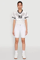 Womens Satin Smocked 23 Football Crop Top, White,