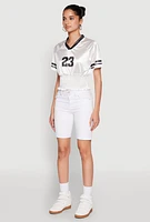 Womens Satin Smocked 23 Football Crop Top, White,