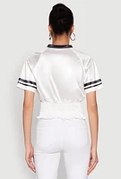 Womens Satin Smocked 23 Football Crop Top, White,