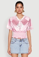 Womens Satin Smocked 23 Football Crop Top, Pink, Size S
