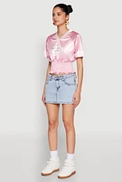 Womens Satin Smocked 23 Football Crop Top, Pink, Size S