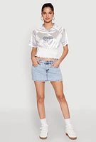 Womens Satin Smocked 23 Football Crop Top, White, Size XL