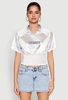 Womens Satin Smocked 23 Football Crop Top, White, Size XL