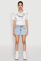 Womens Satin Smocked 23 Football Crop Top, White, Size XL