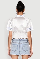 Womens Satin Smocked 23 Football Crop Top, White, Size XL