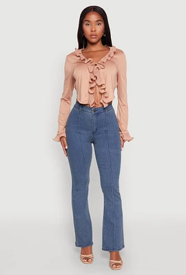 Womens Ruffle Trim Tie Front Crop Top,