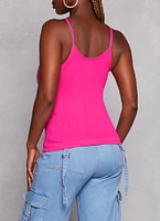 Womens Seamless Rhinestone Studded V Neck Cami, Pink, Size S-M