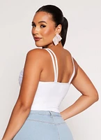 Womens Seamless Ribbed Rhinestone Alphabet Graphic Cami, White, Size S-M