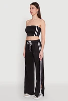 Womens Trendy Strapless Varsity Stripe Tube Top, Black, Size M
