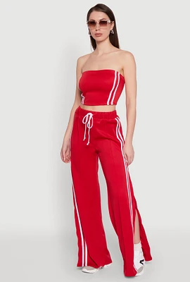 Womens Trendy Strapless Varsity Stripe Tube Top, Red,