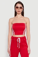 Womens Trendy Strapless Varsity Stripe Tube Top, Red,