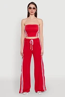 Womens Trendy Strapless Varsity Stripe Tube Top, Red,